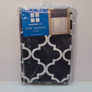 Essential Home Valance / Curtain, Geometric Pattern, Navy/White, 60" W x 16" L